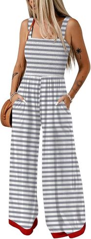 Dokotoo Women's Casual Jumpsuits Square Neck Overalls One Piece Sleeveless Wide Leg Long Pant Rompers With Pockets in Kuwait