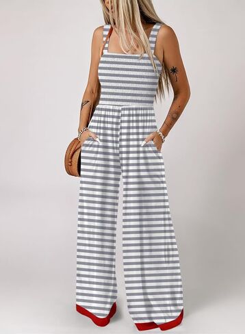 Dokotoo Women's Casual Jumpsuits Square Neck Overalls One Piece Sleeveless Wide Leg Long Pant Rompers With Pockets in Kuwait
