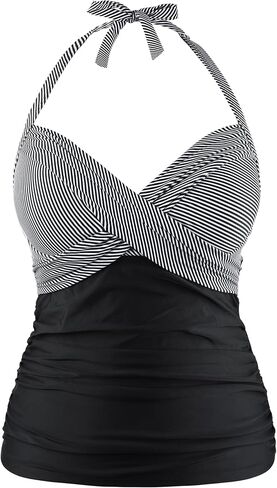 Hilor Women's Underwire Tankini Top Halter V Neck Swimsuits Front Twist Tummy Control Bathing Suit Tops Only in Saudi Arabia