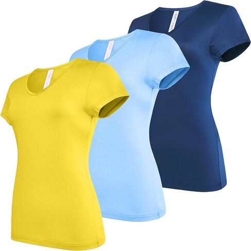 Women's V-Neck Activewear T-Shirts 3 Pack Athletic Womens Short Sleeve Workout Tops Dry Fit Shirt Gym & Yoga Tees for Women in Kuwait