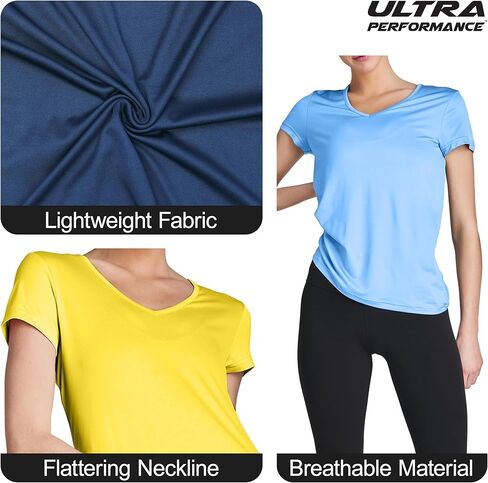Women's V-Neck Activewear T-Shirts 3 Pack Athletic Womens Short Sleeve Workout Tops Dry Fit Shirt Gym & Yoga Tees for Women in Kuwait