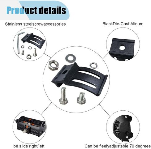 13PCS LED Light Bar Base Mounting Bracket, 360° Rotation Car Light Bar Mounts Brackets Kit, Side Mounting Bracket with Rubber Pad, Suitable for Straight or Curved LED Light Bars(13 Side) in Saudi Arabia