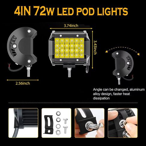 Led Tractor Work Lights Led Pod Lights 72W 12000LM Truck Light Bar 12V 24V Waterproof Equipment Led Lights for ATV UTV Pickup Golf Cart Snowplow Harvester Grain Drill Boat (2pack) in Saudi Arabia