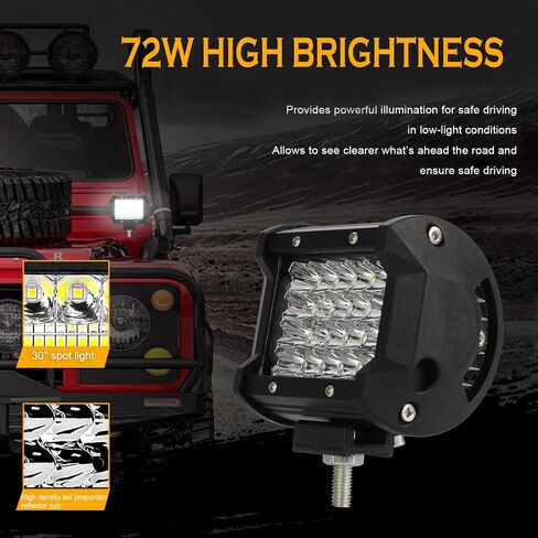 Led Tractor Work Lights Led Pod Lights 72W 12000LM Truck Light Bar 12V 24V Waterproof Equipment Led Lights for ATV UTV Pickup Golf Cart Snowplow Harvester Grain Drill Boat (2pack) in Saudi Arabia