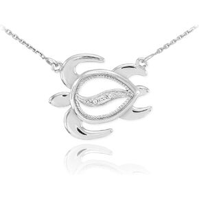 Certified CZ-Accented Lucky Hawaiian Honu Turtle Necklace in Sterling Silver