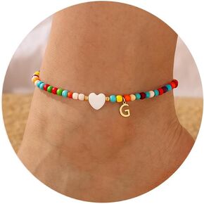 M MOOHAM Colorful Ankle Bracelets for Women - Cute Beaded Initial Ankle Bracelet Bohemian Anklets,Simple Charm Anklets, Jewelry Gifts for Women Birthday Ideas
