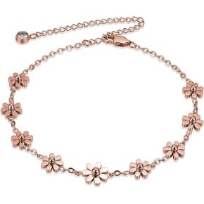 Rose Gold/Gold/Gunmetal/Stainless Steel Color Daisy Ankle Bracelets for Women Cute Flower Anklet Adjustable Anklet Jewelry Gifts for Women in Kuwait