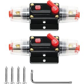 NuIth 40 Amp Inline Fuse Circuit Breaker with Manual Reset, Waterproof 4-12 AWG Fuse Inline Holder 12V-24V DC for Car Audio Sound Amplifier System RV Home Marine Truck Stereo Switch Inverter, 2PCS