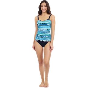 Profile by Gottex Women's Blue Multicolor Tricolore D Cup Tankini with Underwire Foam, Built-in Bra and Full Lining Essential