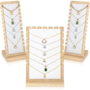 3 Pcs/Set Necklace Display Stand, Natural Bamboo Necklace Holder Stand Bracelets Pendant Chains Organizer Holder Jewelry Tabletop Display Boards Jewelry Display for Vendors Jewelry Shop Dressing Table