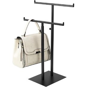 Purse Display Stand Jewelry Towers, Black Double T-Shaped Tabletop Stainless Steel Hook Hanging Adjustable Height Handbag Holder for Organizer Luxury Bags Necklaces Home Store Boutique Retail Closet