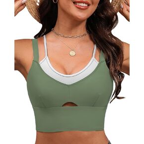 GRAPENT Bikini Tops for Women Cropped Tankini Tops Beach Padded Color Block Cutout Adjustable Bathing Suit Swim Top Only in Saudi Arabia