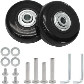 Luggage Wheels Replacement Set of 2, 45mm x 18mm Suitcase Wheels Replacement Rubber Swivel Caster Wheels with Installation Accessories, Luggage Replacement Wheels for Trolley Bag Drawbar Box