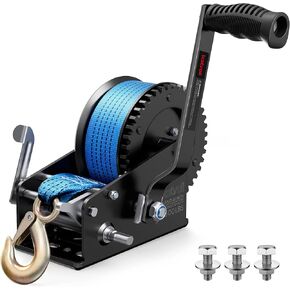 Kolvoii Boat Trailer Winch 3500 رطل مع حزام بوليستر 33 قدمًا (10 م) ، وخطاف ثقيل وينش ، ومقبض مريح ثنائي الاتجاه واثنين من السرعة القابلة للتبديل لمقطورة القوارب التزلج البحرية