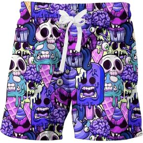 SHENHE Men's Goth Swim Shorts Novelty Skull Print Anime Graphic Drawstring Beach Hawaiian Shorts