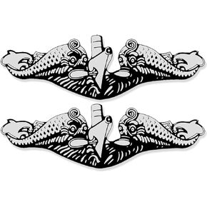2 حزمة: ملصق على شكل غواصة غواصة فضية (Navy Naval Logo Insignia Sub Warfare Vinyl شرس لشاحنة السيارة أو الكمبيوتر المحمول (1 × 3 بوصة) USN مرخصة