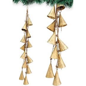 Highbix Shabby Chicing Bells Cluster - ديكور الجرس المعدني المصنوع يدويًا للجدار أو الباب أو الحديقة أو الديكور الاحتفالي (1 ، مخروط النجوم)