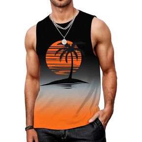 Mens Graphic Tank Tops Workout Sleeveless Shirts Hawaiian Palm Tree Vacation Tanks for Men Summer Beach T-Shirt