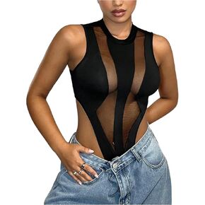 Wdirara Women's Women Asse Slyveless High Cut Tank Bodysuit Party Club Leotard Suits