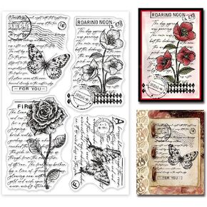 GLOBLELAND أرقام خمر خلفية شفافة واضحة طوابع زهرة كلمة النقش ختم أوراق سيليكون واضح طوابع ختم DIY بها بنفسك سكرابوكينغ وبطاقة صنع ورقة كرافت ديكور in Kuwait