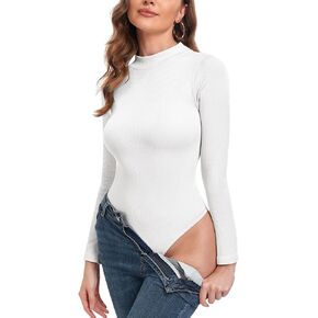 H&ZVIITA Women's Mock Turtle Neck Long Sleeve Thong Bodysuit Slim Fit Stretchy Going Out Sweater Tops Ribbed Warm Basic Shirt