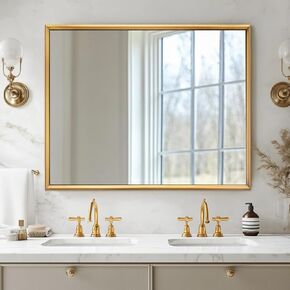 ANDY STAR Gold Rectangle Mirror, 30x40 Inch Mirror for Bathroom in Stainless Steel Metal Frame, Architectural Beveled Edge Design, Horizontal or Vertical