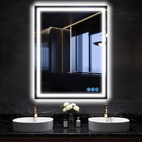 مرآة حمام LED antok 36 "× 28" مع الأضواء ، مضادة للخداع ، مرآة الغرور المضاءة ، مع الزجاج المقسى ، وظيفة الذاكرة ، 3 ألوان ، الاستخدام الآمن (الأفقي/العمودي)