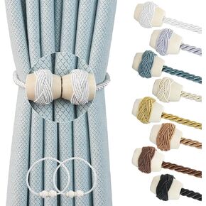 Curtain Tiebacks Magnetic Rope Tie Backs Handmade Curtains Holders for Drapes Outdoor Decorative Window Holdbacks, Beige 2Pack