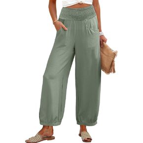 Caracilia Women Wide Leg Palazzo Pants 2025 Summer Casual High Waist Flowy Loose Boho Beach Vacation Lantern Pants