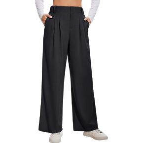 AVAMO Wide Leg Business Casual Pants Stretchy Work Pants High Waisted Slacks for Women Waffle Trousers with Pockets