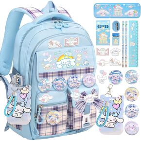 حقيبة ظهر 16.5 بوصة للفتيات مع 24pcs kawaii إكسسوارات ، حقيبة مدرسية مضادة للسرقة للطلاب الذين تتراوح أعمارهم بين 4-8 سنوات ، يقدم فصل دراسي جديد مع دبابيس وحامل البطاقة