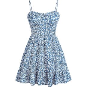 SweatyRocks Girl's Sleeveless Floral Dress Shirred Ruffle Hem Summer Short Dresses