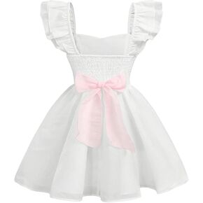 Milumia Girl's Cute Cap Sleeve Bowknot Back Dress Flared Ruffle Short Dresses