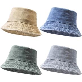 4 Pieces Washed Cotton Bucket Hats Packable Summer Outdoor Fisherman Cap Travel Beach Sun Hat Fishing Hat for Men Women