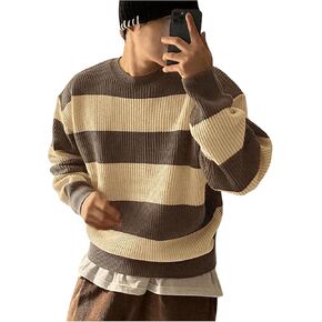 Floerns Men's Striped Colorblock Long Sleeve Knitted Sweater Fall Pullover Tops