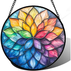 Stained Glass Window Hanging, Colorful Flower Petals Sun Catchers Diamond Glass Panel Hangings Suncatcher Decor for Birthday for Women, Men, Wife, Aunt, and Mom 6.3 in
