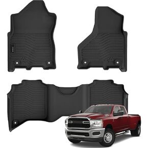 Auxko All Weather Floor Heats تناسب RAM 2500/3500 Crew Cab 2019-2024 TPE Liners Associory جميع الحصير غير المقلوب من الرائحة للانزلاق لـ RAM 2019 2020 2021 2022 2024 Black