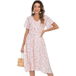 Gardenwed Chiffon Floral Dresses Summer Sun Beach Dresses for Women with Elastic Waist