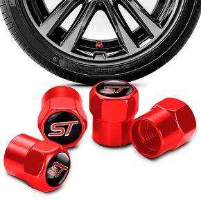 4pcs ST Logo Metal Tyre Valve Caps مع حلقات O المطاطية-تناسب موديلات فورد سانت | سبيكة معدنية متينة ، مقاومة للتآكل ، ملاءمة عالمية للسيارات والشاحنات والدراجات النارية | يعزز جماليات العجلات