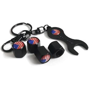 PTDecals 1 Set Italy Flag Black Metal Anit-Theft Universal Car Wheel Tire Valve Stems Caps Replacement + Mini Wrench Key Chain