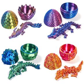4 Set 3D Printed Dragons and Eggs Figures - Fantasy Eggs with Dragon Inside, Collectible Rose/Crystal/Gem/Chinese Dragon Toy Figures, Multicolor Gradient Home Decor & Gift
