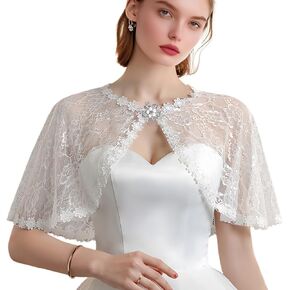 White Lace Shawl Wraps For Women Formal, Bolero Shrugs Shoulder Cover For Evening Dresses Formal, Wedding Bridal Cape Lace Cover Up