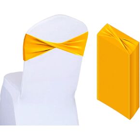 Spandex Chair Sashes Bows Golden Yellow Bands Slider Sashes Plain Bow Elastic Bands Ties Without Buckle for Wedding Graduation Banquet Events Decoration(Golden Yellow)