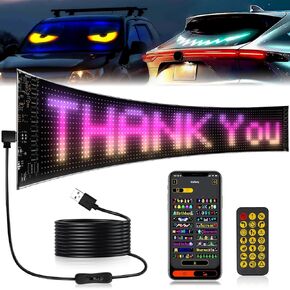 YAYZA! Scrolling Large Screen Devil Eyes Lights for Car Windows, Flexible Soft Display USB 5V Truck Windshield LED Signs App Control Custom Text Gallery Pattern DIY Animation Sign for Store Bar Hotel