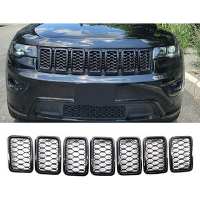 7pcs Gloss Black Honeycomb Mesh Grill Brith Mreths Trim Rings Kits متوافقة مع 2017 2018 2019 2020 2021 Jeep Grand Cherokee