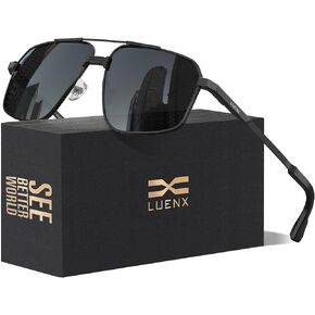 LUENX Aviator Sunglasses for Men Square Polarized Polygon Sun Glasses UV400 Protection