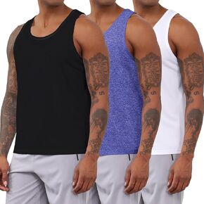Men's 3 Pack Quick Dry Fitness Workout Shirts Gym Muscle Tank Top Sleeveless Shirts for Men