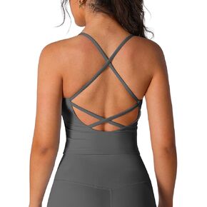 ABOCIW Womens Strappy Workout Tank Top with Built in Bra Backless V Neck Longline Sports Bras Yoga Gym Athletic Tops