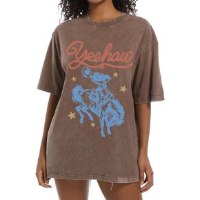 Western Shirts for Women Vintage Cowgirl Shirt Oversized Rodeo Cowboy Graphic Tees Country Concert Short Sleeve Tops