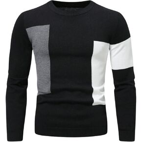 WDIRARA Men's Color Block Crewneck Sweater Long Sleeve Knitted Casual Pullover Tops